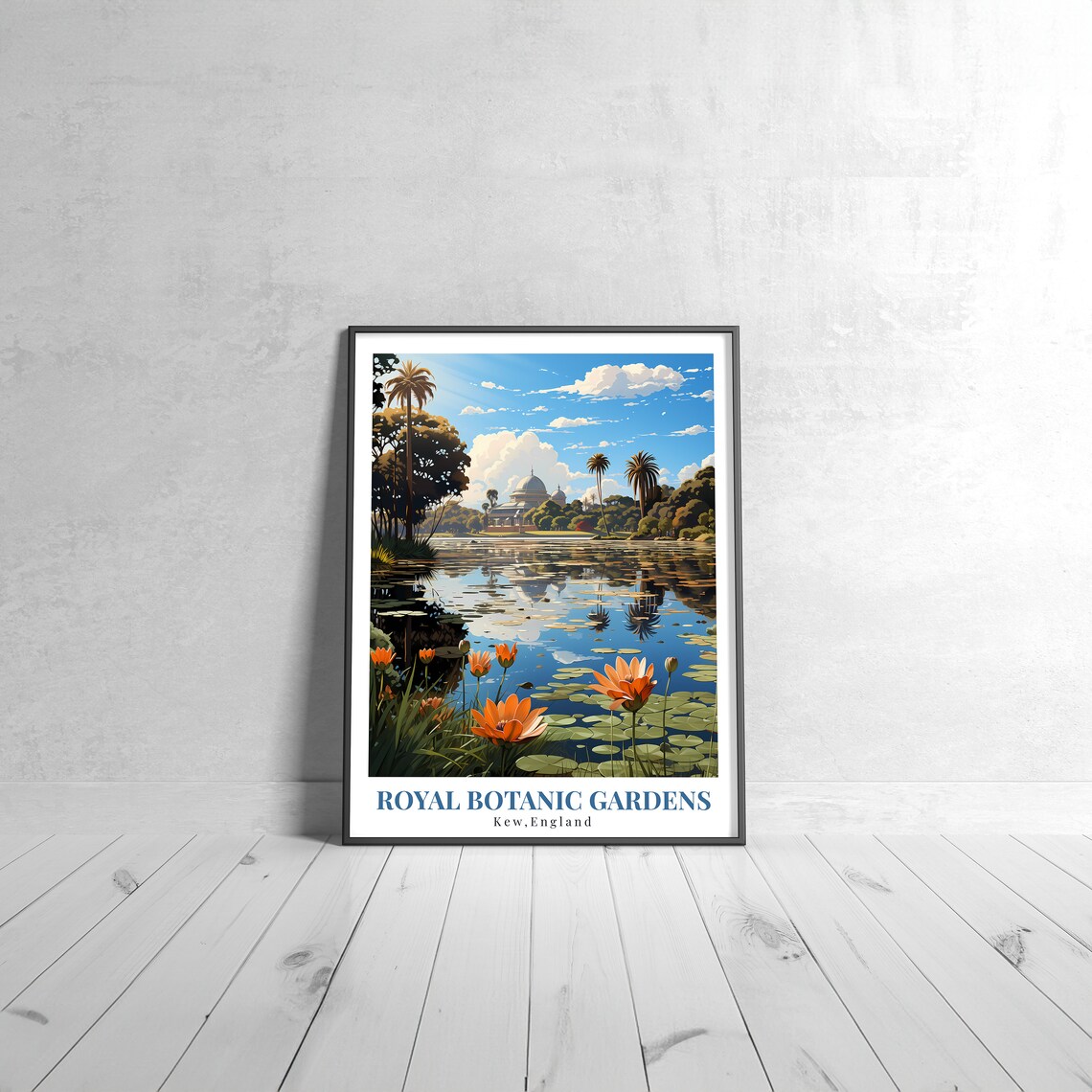 Royal Botanic Gardens Kew England Vintage Travel Poster Water Lily Art
