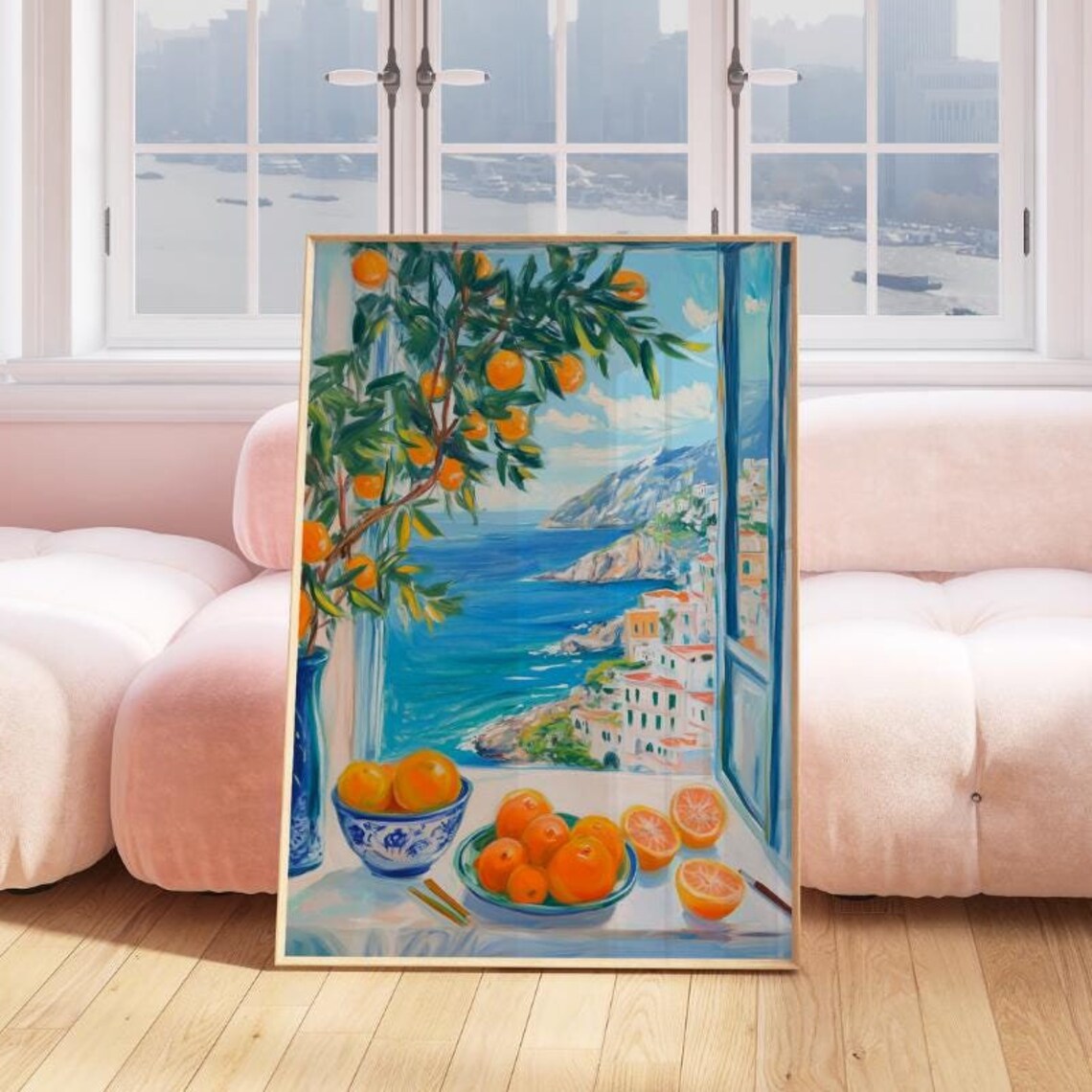 Coastal Oranges Window View Mediterranean Sea Citrus Art Print