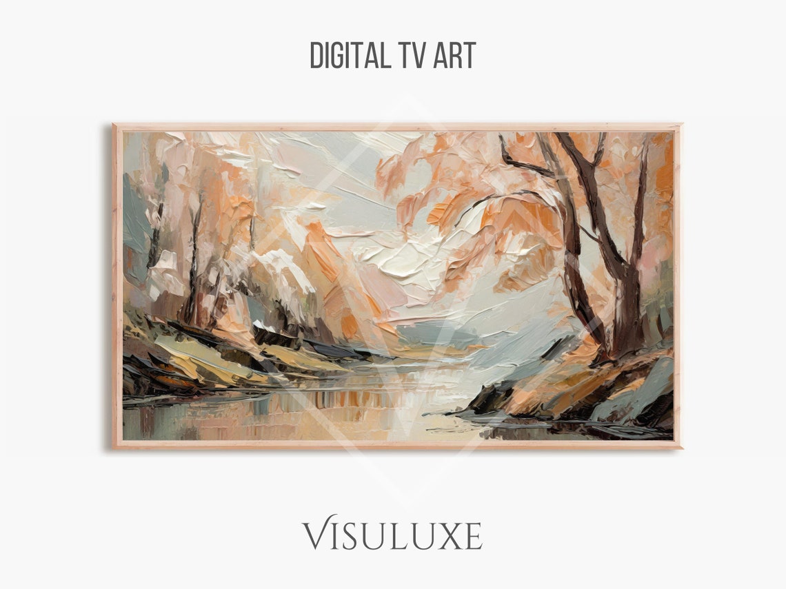Dreamy Peach Abstract Trees Riverside Soft Nature Impasto Art Poster