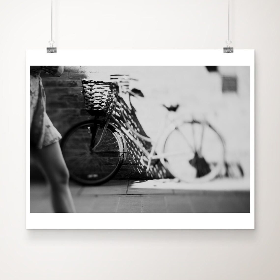Black and White Bicycle Basket Street Photography Vintage Photo Poster