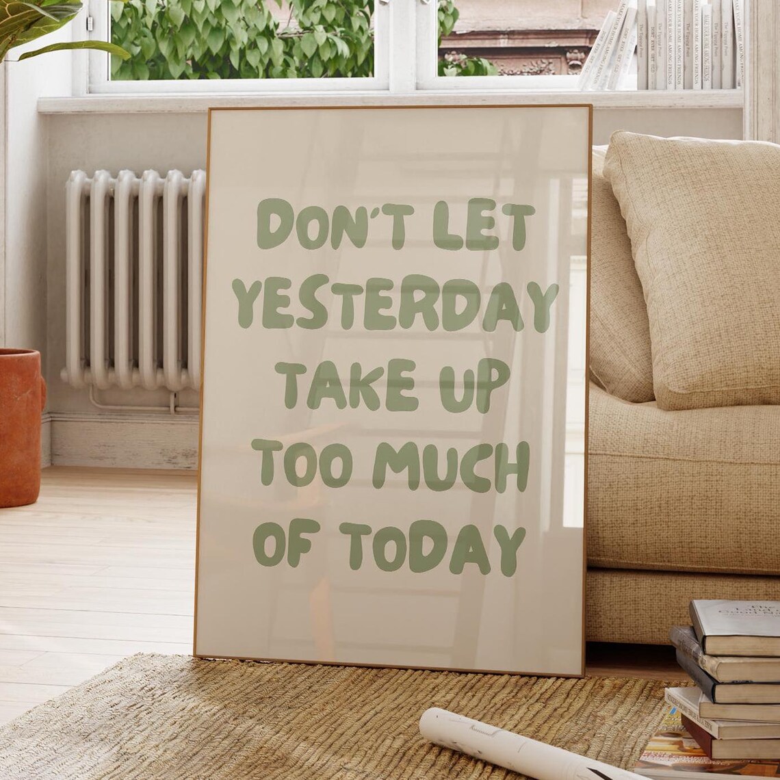 Trendy Positive Typography Art Print, Sage Green Retro Poster