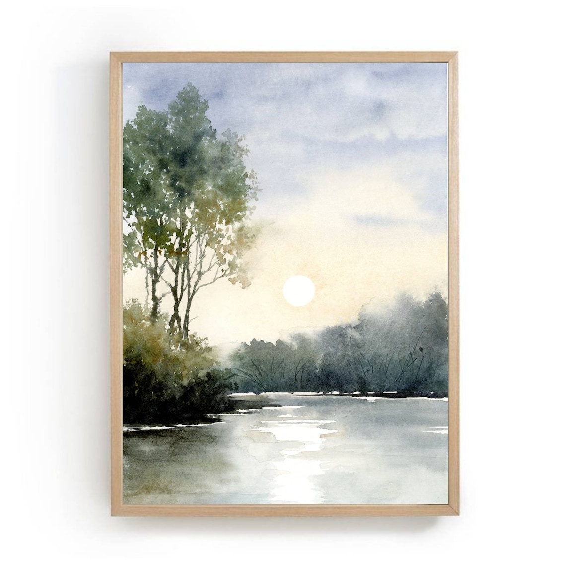 Sunset Lake Abstract Landscape Watercolor Art Print