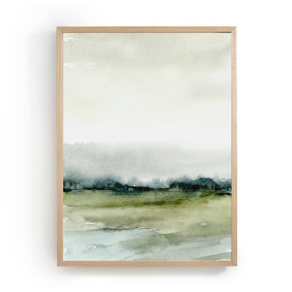 Gray Green Abstract Watercolor Minimalist Landscape Wash Poster