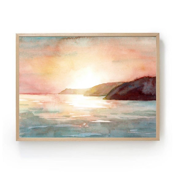 Abstract Seascape Sunset Ocean Art Print, Boho Decor