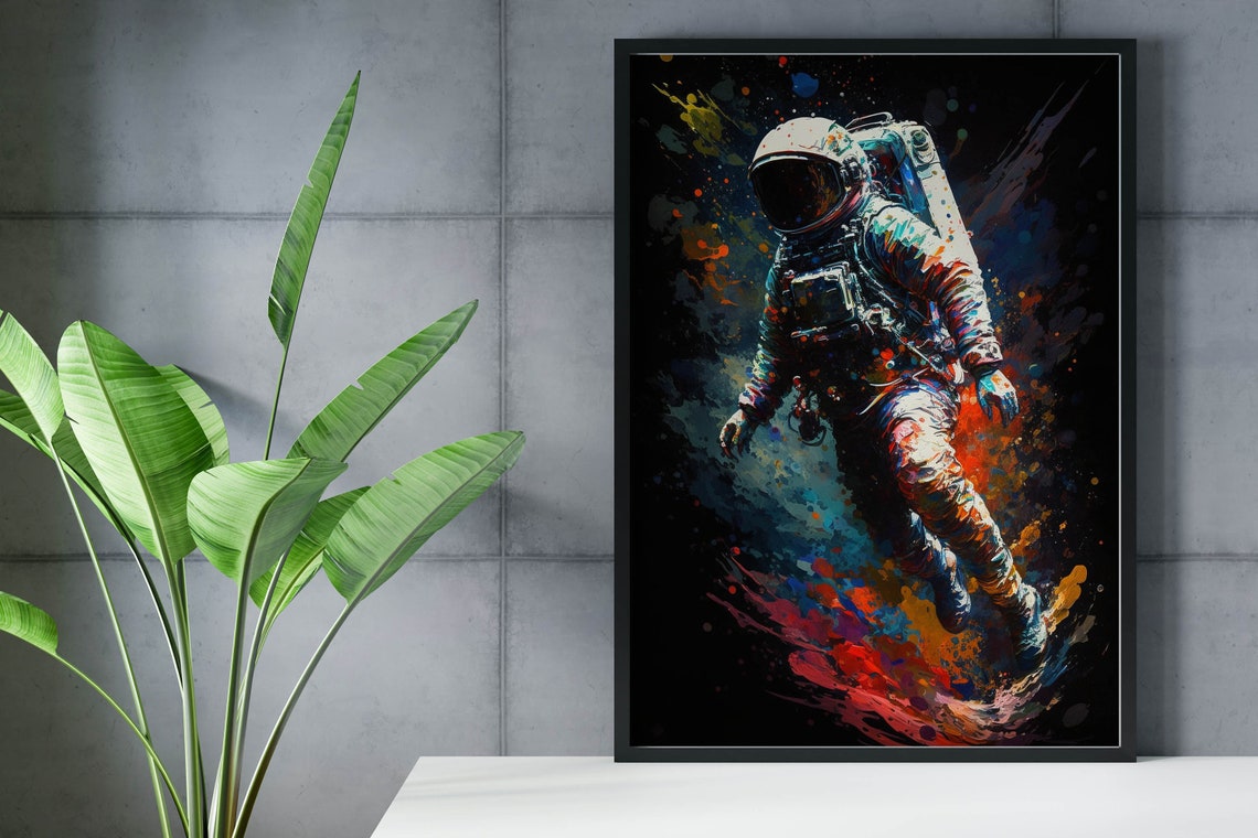 Astronaut Floating Colorful Splashes Poster Vivid Multicolor Space Art - Image 2