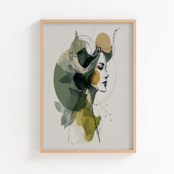 Mystical Taurus Zodiac Wall Art Abstract Woman Portrait Astrology Print
