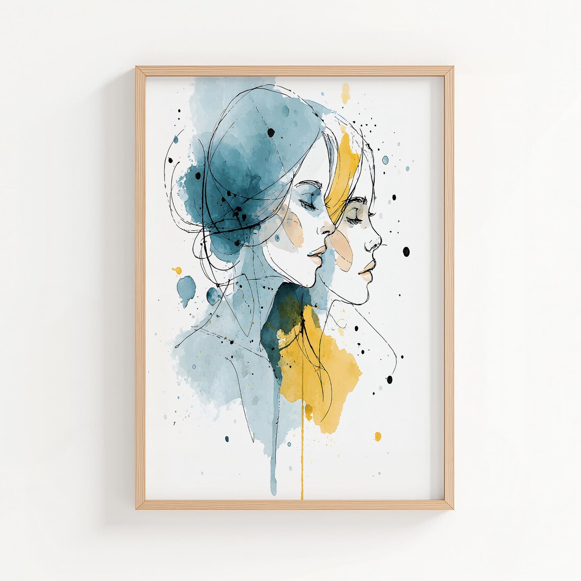 Gemini Zodiac Twin Women Blue Gold Watercolor Astrology Poster