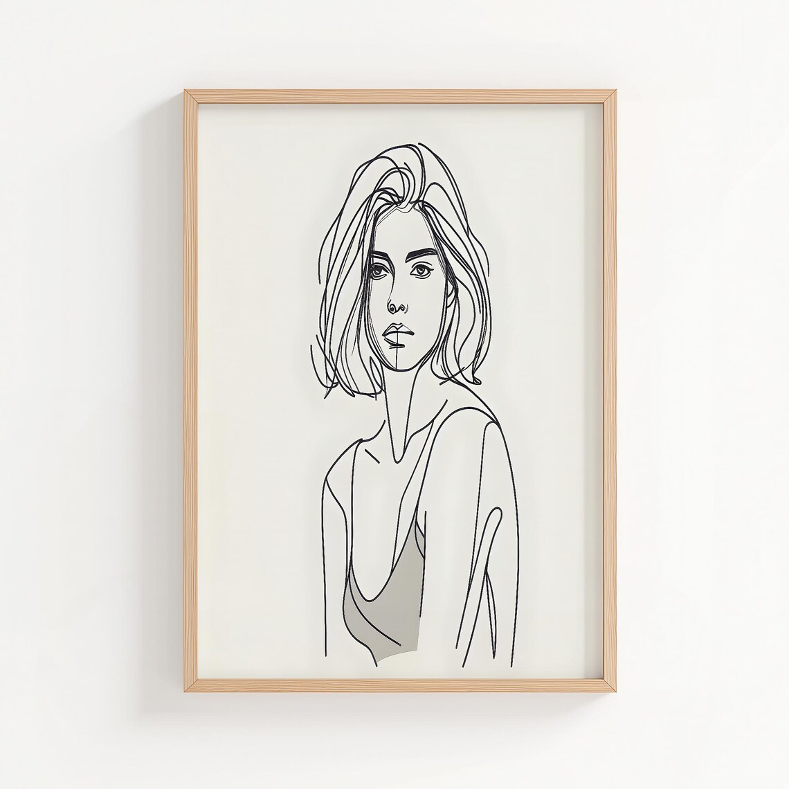 Wavy Hair Woman Line Art Portrait Modern Minimalist Face Drawing Poster