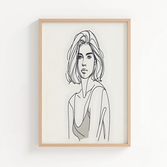Wavy Hair Woman Line Art Minimalist Female Portrait Drawing Modern Abstract Wall Poster Contemporary Home Decor