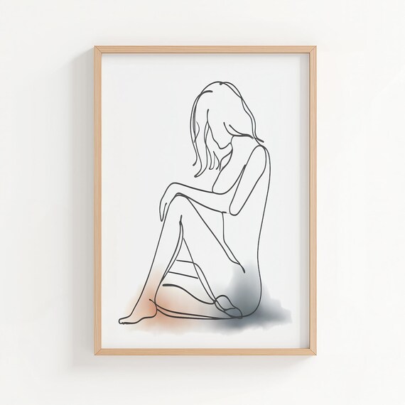 Contemplative Seated Woman Minimalist Line Drawing Quiet Poster