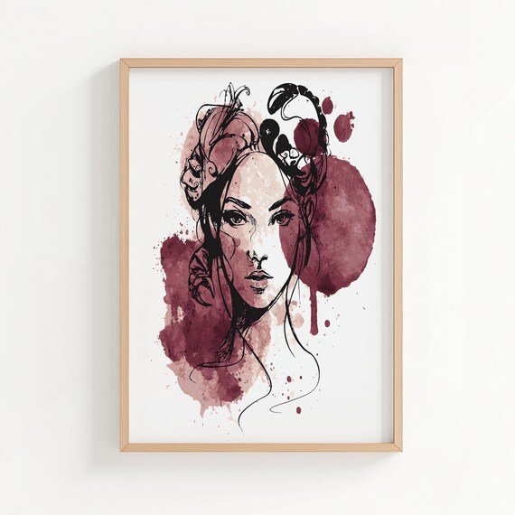 Scorpio Zodiac Mystical Woman Portrait Maroon Watercolor Poster