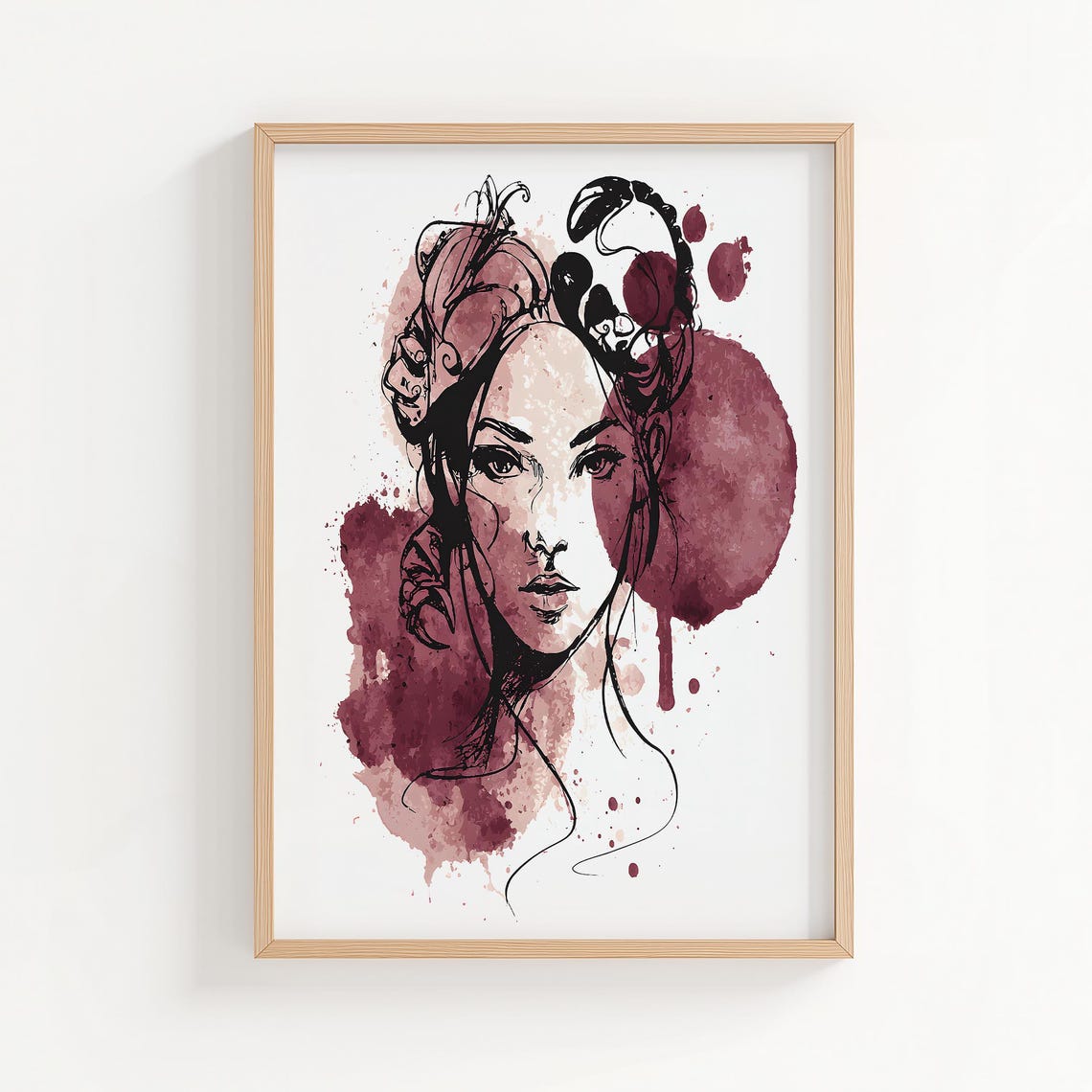 Scorpio Zodiac Mystical Woman Portrait Maroon Watercolor Poster
