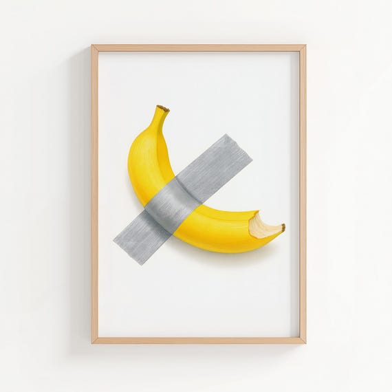 Minimalist Banana Duct Tape Wall Art Print Maurizio Cattelan Inspired Conceptual Decor