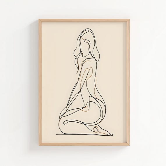 Elegant Minimalist Nude Figure Line Art Print Modern Boho Scandinavian Wall Decor