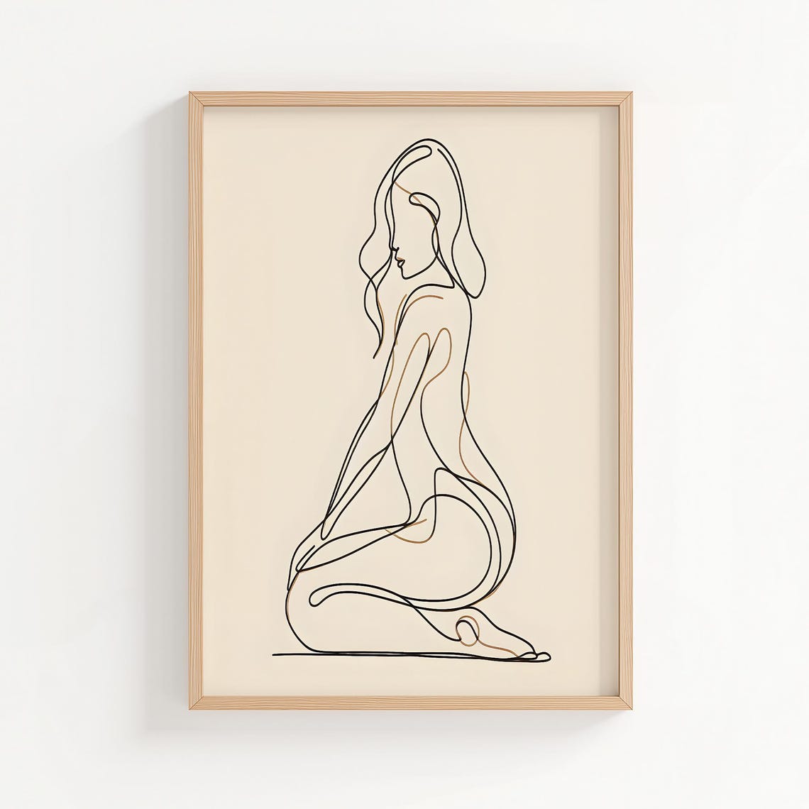 Minimalist Single Line Kneeling Female Figure Art Drawing Poster