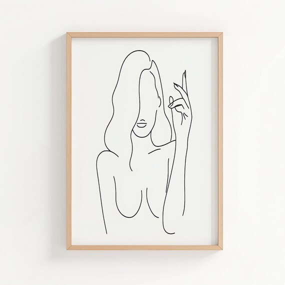 Minimalist One Line Woman Portrait Hand To Face Elegant Poster