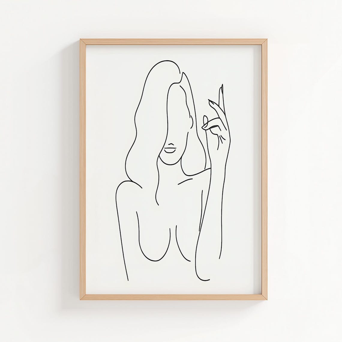 Minimalist One Line Woman Portrait Hand To Face Elegant Poster