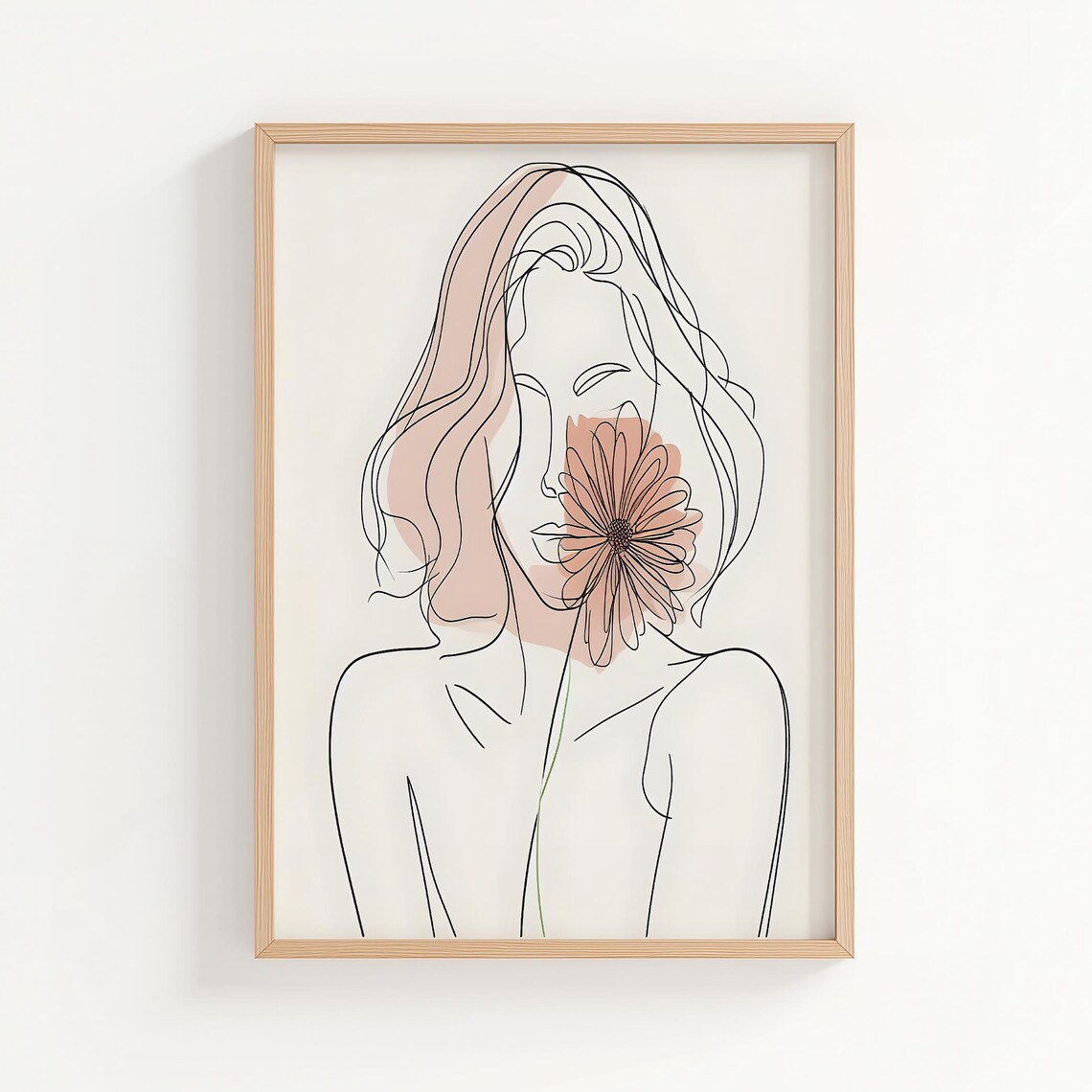 Woman With Daisy Minimalist Line Art Floral Face Drawing Poster