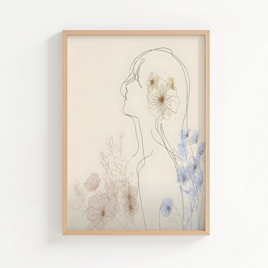 Woman Side Profile Floral Line Art Modern Botanical Face Poster