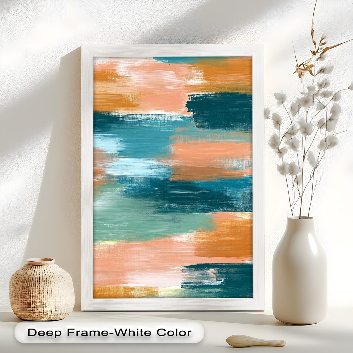 Teal Terracotta Abstract, Modern Brush Stroke Art Print