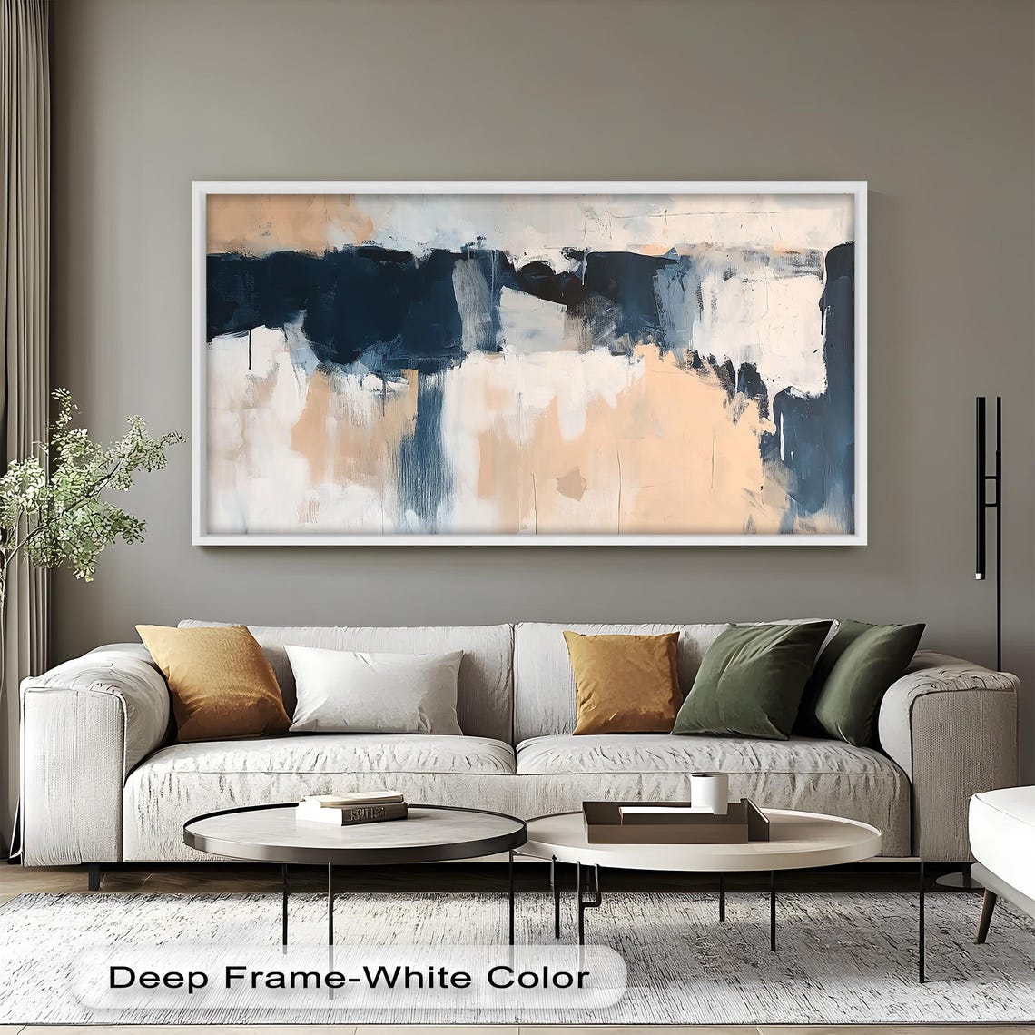 Modern Beige Navy Abstract, Contemporary Home Decor - Image 3