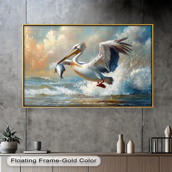 Pelican Catching Fish, Coastal Wildlife Scene