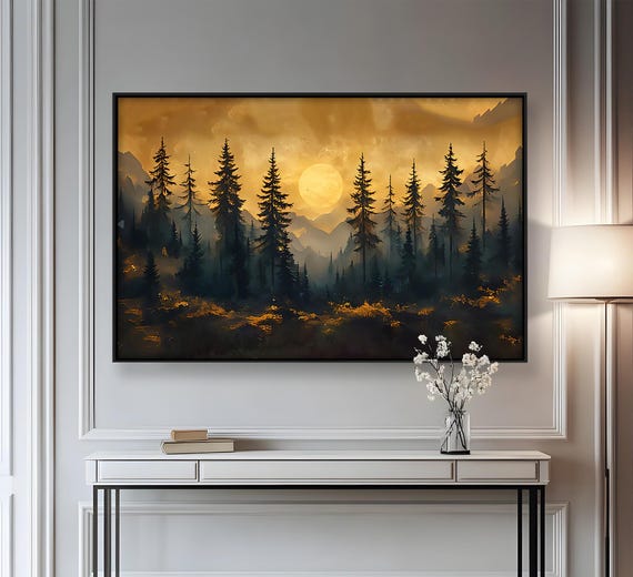 Golden Sunset Forest, Rustic Mountain Landscape