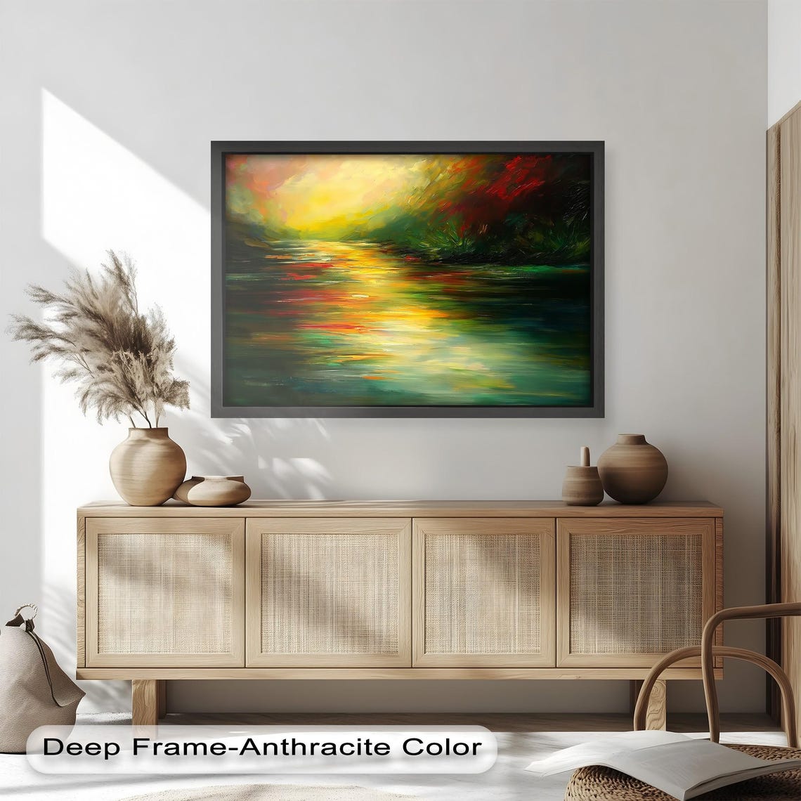Sunset Reflection Abstract Lake Painting, Modern Living Room - Image 3