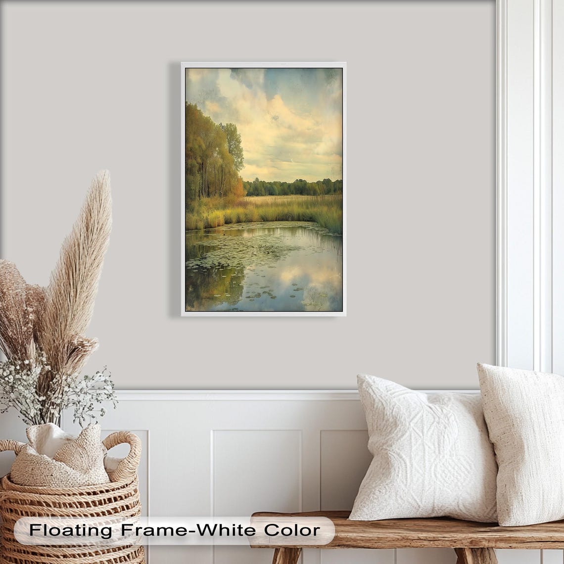 Peaceful River Oil Painting, Rustic Minimalist Decor - Image 2