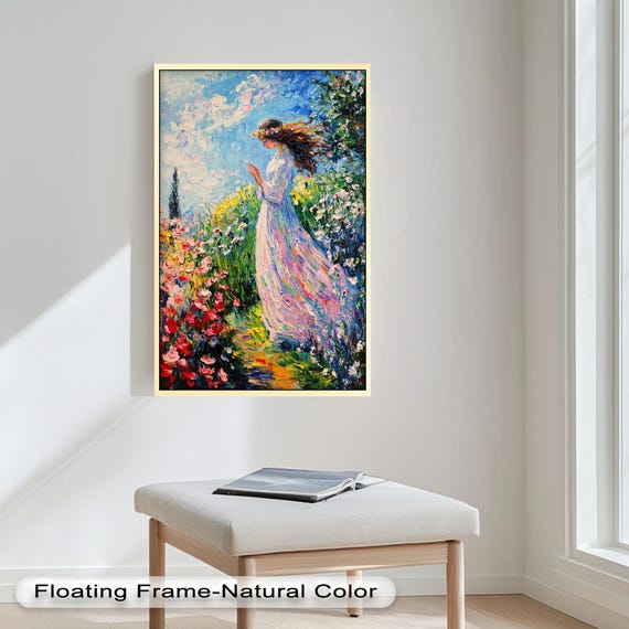 Romantic Garden Woman, Impressionist Floral Art Print