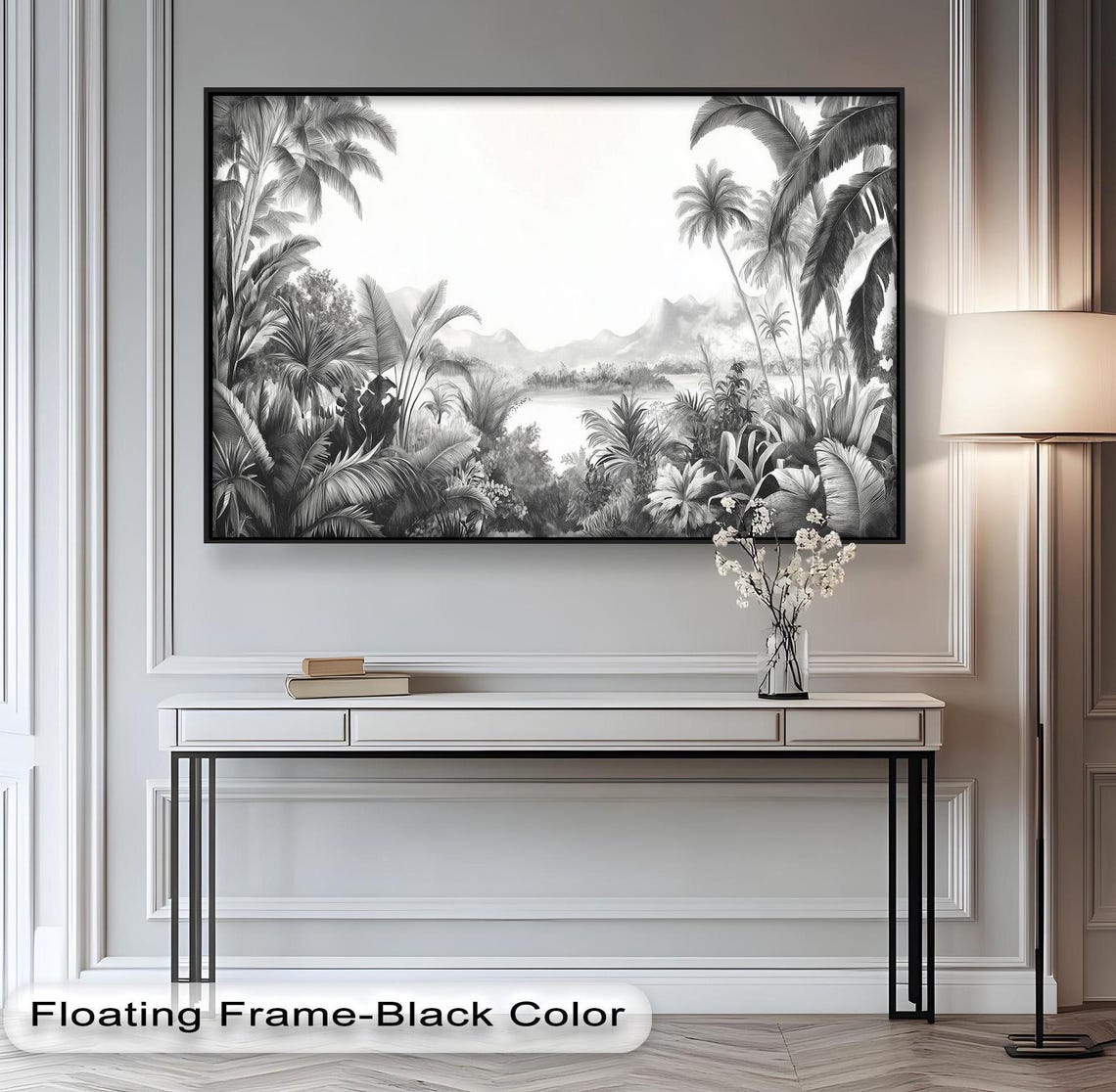 Black And White Jungle Tropical Landscape Art Print
