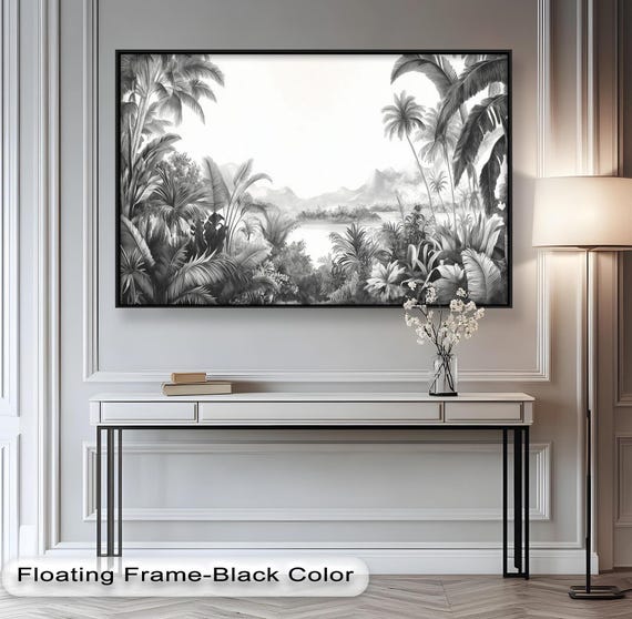 Black And White Jungle Tropical Landscape Art Print