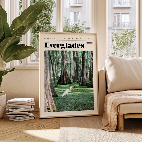 Everglades National Park Cypress Egret Wildlife Travel Poster