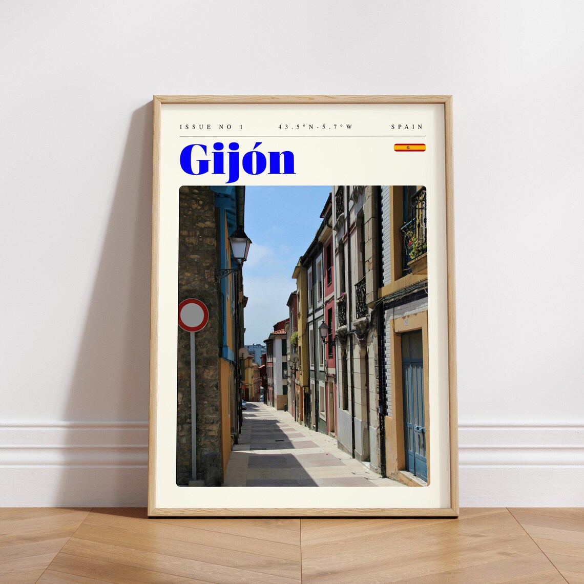 Gijon Spain Cobblestone Old Street Colorful Houses View Travel Poster - Image 3