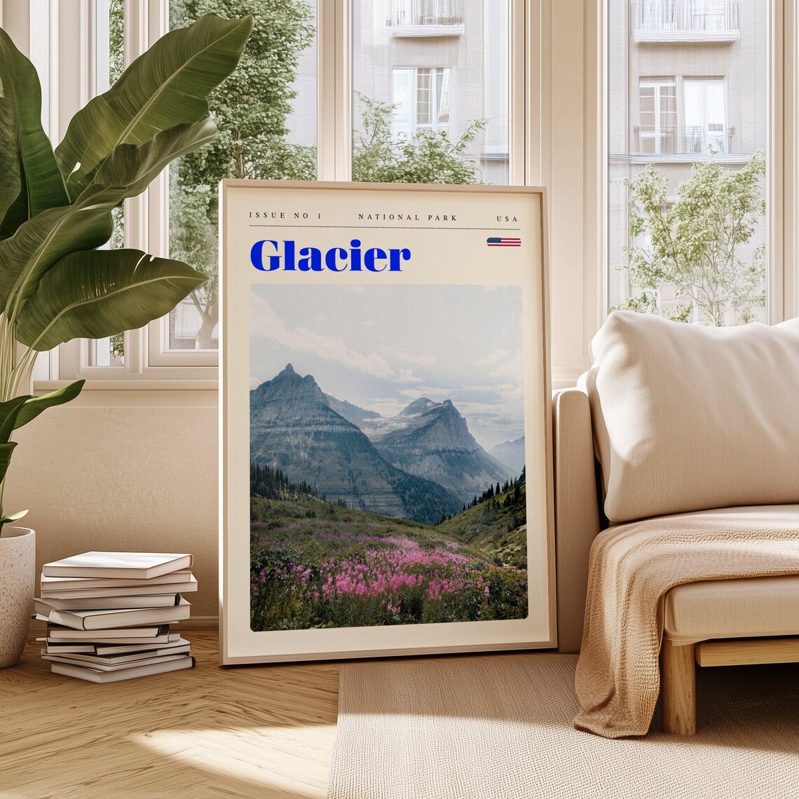 Glacier National Park Montana Mountain Wildflower Travel Poster