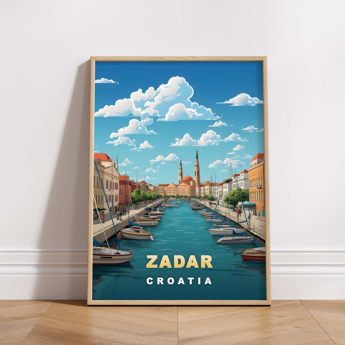 Zadar Croatia Sailboat Harbor Church Towers Coast Travel Poster
