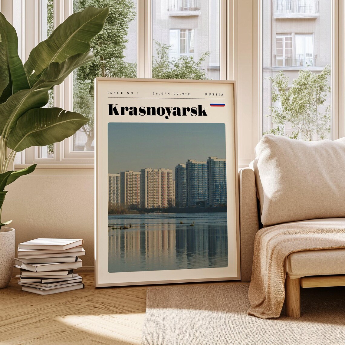 Krasnoyarsk Russia City Towers Reflected in the River Travel Poster