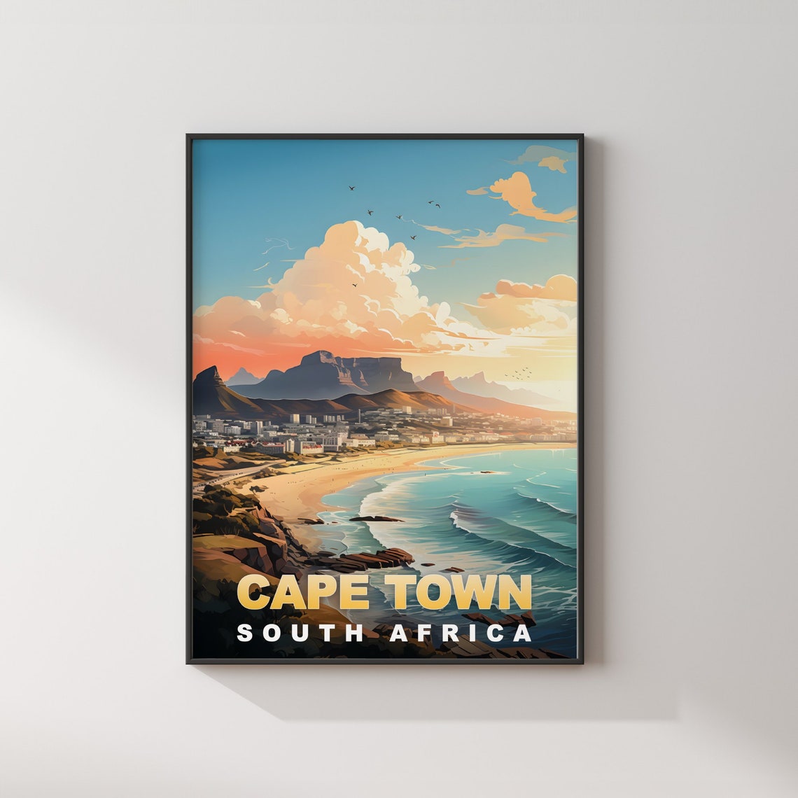 Cape Town South Africa Table Mountain Beach Sunset Travel Poster - Image 2