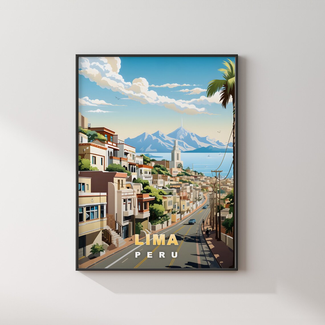 Lima Peru Coastal Avenue Ocean View Hillside City Travel Poster - Image 2