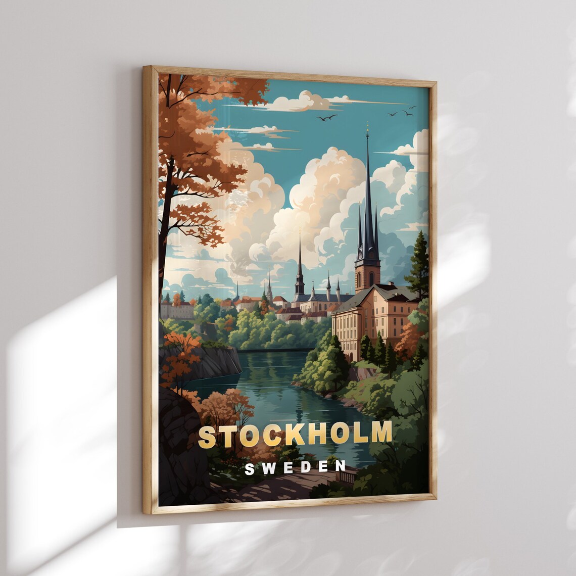 Stockholm Sweden River Church Spires Autumn Foliage Travel Poster - Image 2