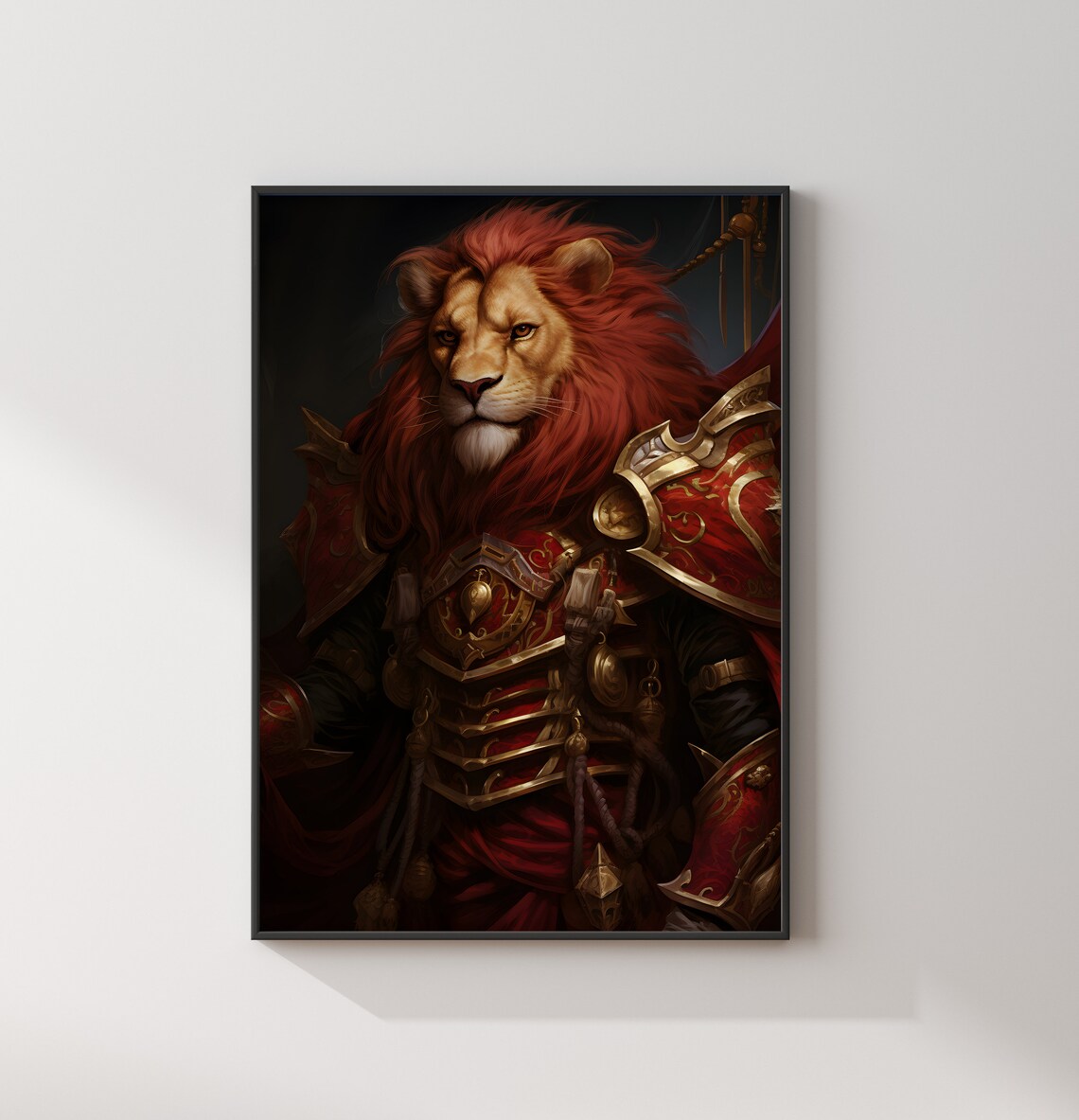 Lion Knight Red Gold Armor Majestic Fantasy Animal Art Poster - Image 2
