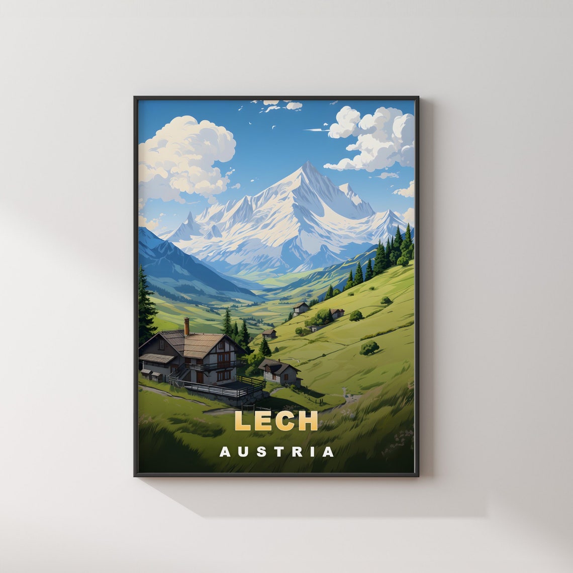 Lech Austria Alpine Chalet Summer Meadow Retro Travel Poster - Image 2