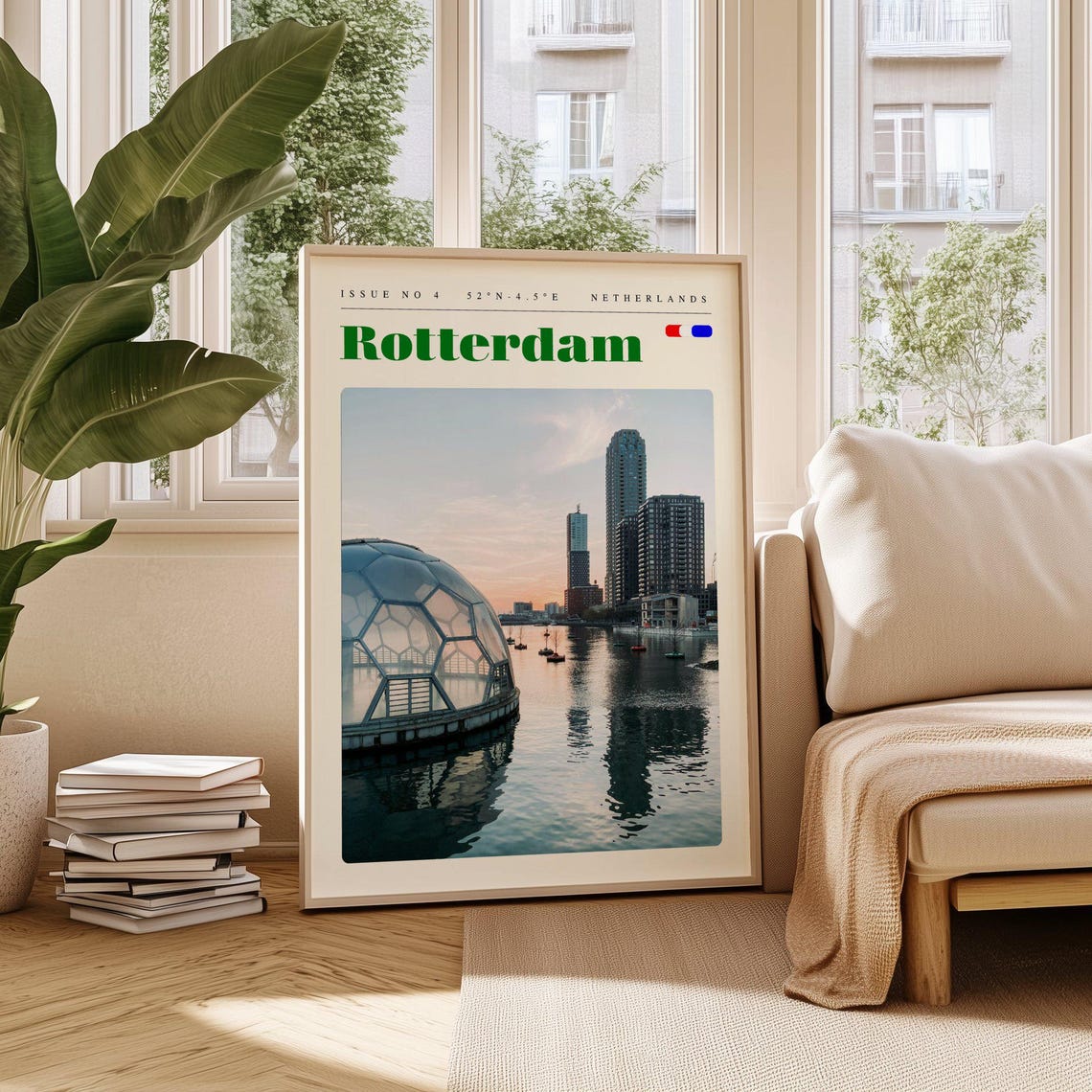 Rotterdam Netherlands Modern Harbor Skyline Sunset Water Poster