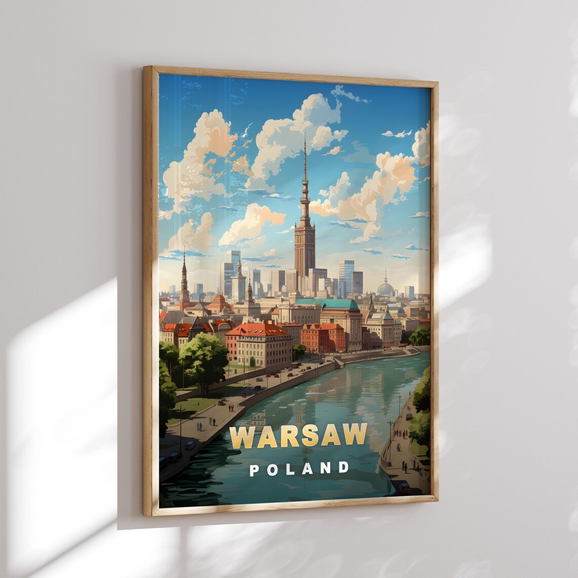 Warsaw Poland Palace of Culture Vistula River Skyline Poster - Image 2