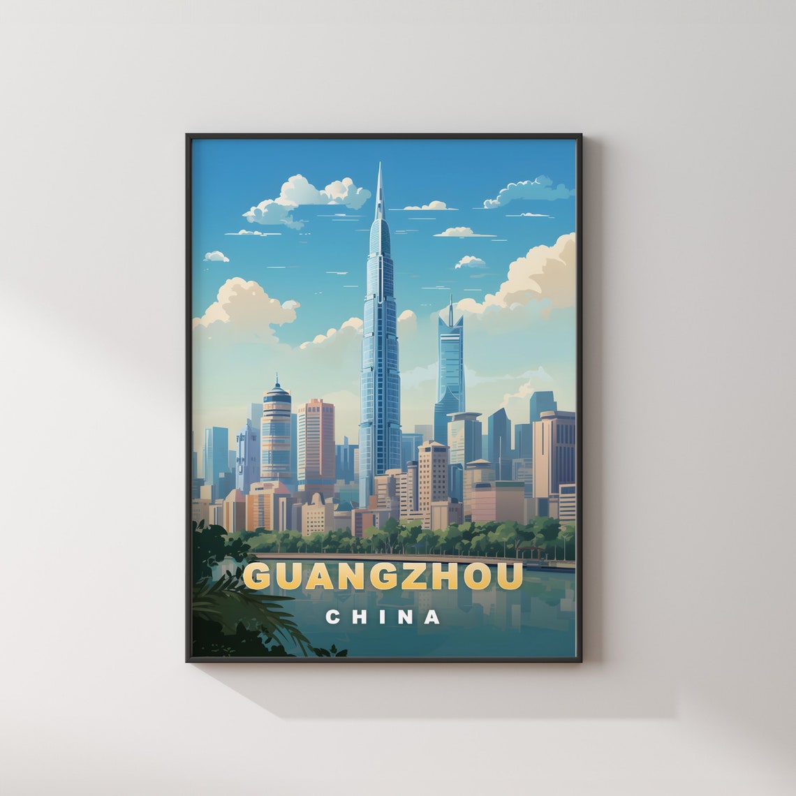 Guangzhou China Modern Skyline Twisted Skyscraper Travel Poster - Image 2