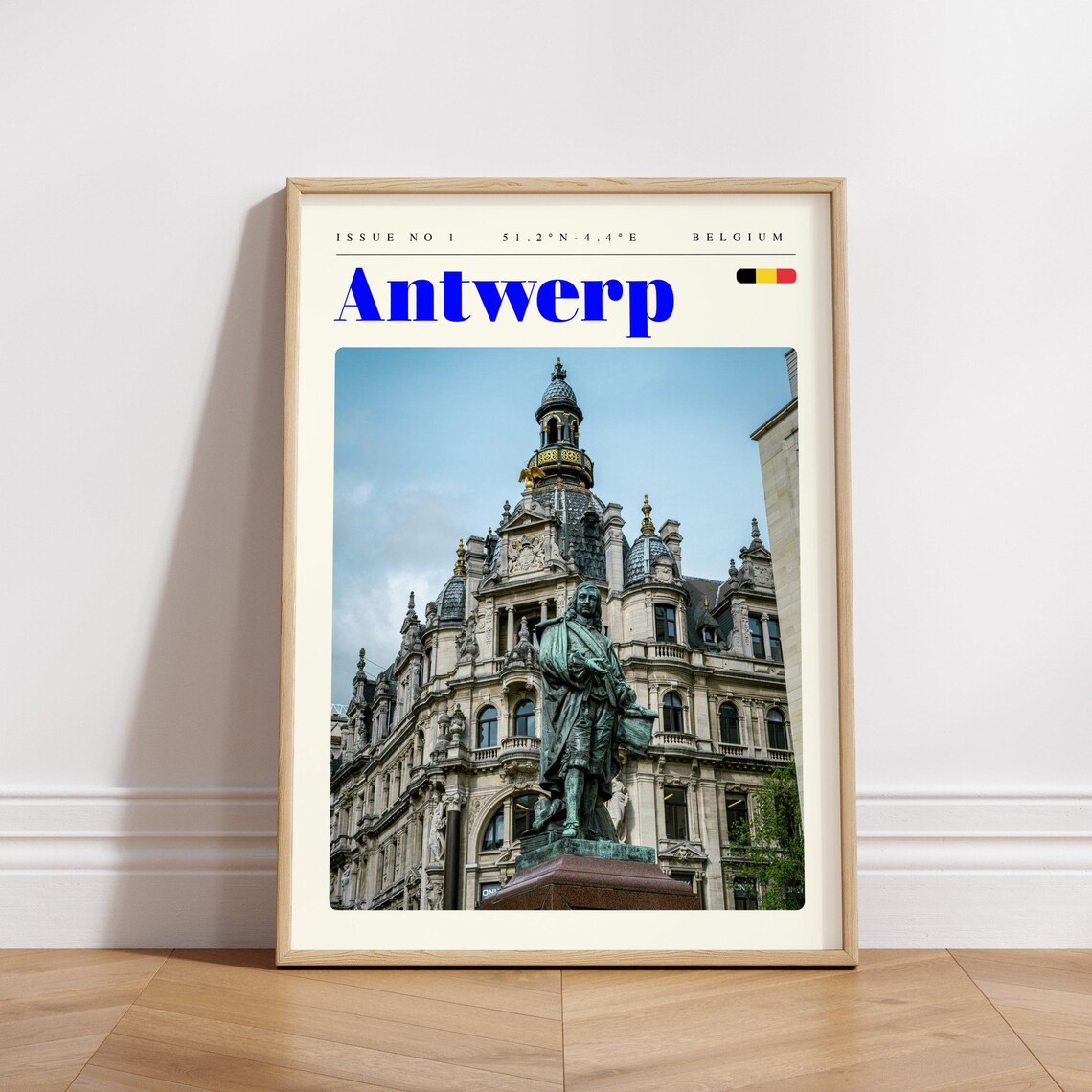 Antwerp Belgium Ornate Building Bronze Statue Historic Travel Poster - Image 3