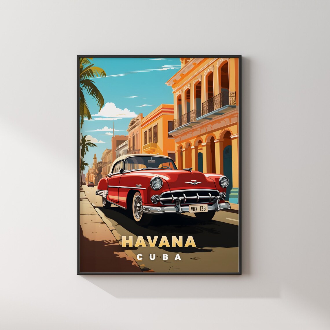 Havana Cuba Red Classic Car Colonial Street View Travel Poster - Image 2