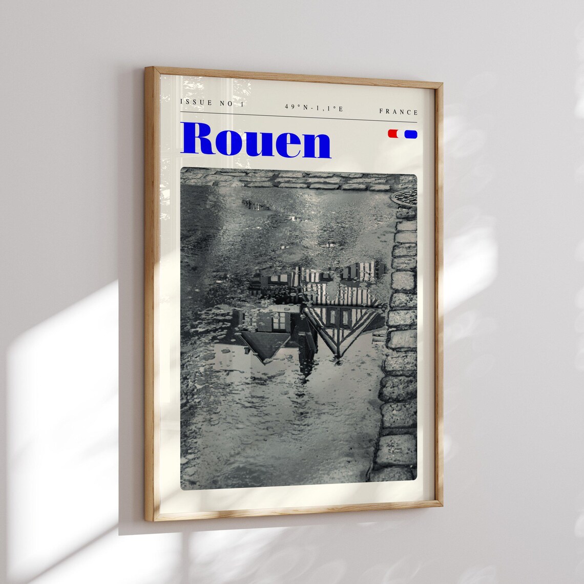 Rouen France Half Timbered Houses Reflection Black White Travel Poster - Image 2