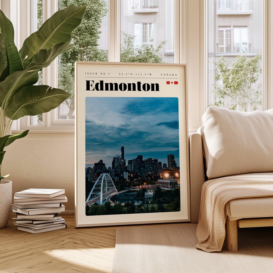 Edmonton Canada Walterdale Bridge Night Skyline Travel Poster