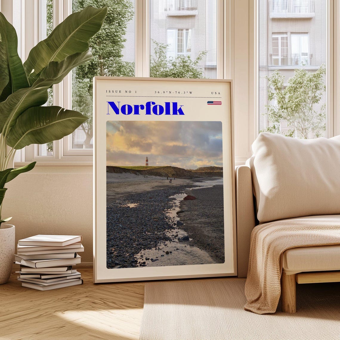 Norfolk Virginia USA Scenic Lighthouse Beach Coast Sunset Poster